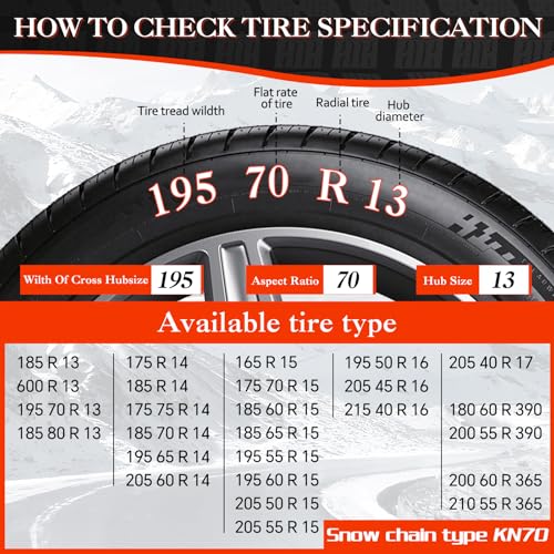 Snow Chains, Tire Chains, Snow Tire Chains for Car/SUV/Pickup Trucks, Applicable Tire Width 165-275mm, Reusable Universal Emergency Traction Snow Chains- Set of 2 - Image 6