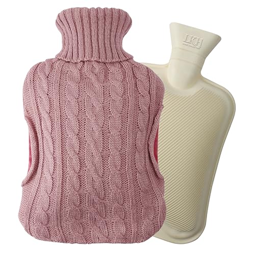 LKH Hot Water Bottle with Cover UK - 2L Hot Water Bottles for Adults, Kids, Teens, Women, Hot & Cold Compress with Washable, Super Soft Knitted Cover Best for Neck, Shoulder, Period Pain Relief