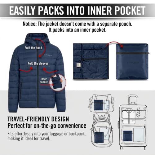 Image of Spyder Puffer Jacket Men - Packable Lightweight Quilted Hooded Winter Coat