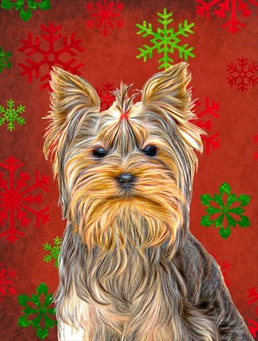 Red Snowflakes Holiday Christmas Yorkie & Yorkshire Terrier Flag Canvas House Size