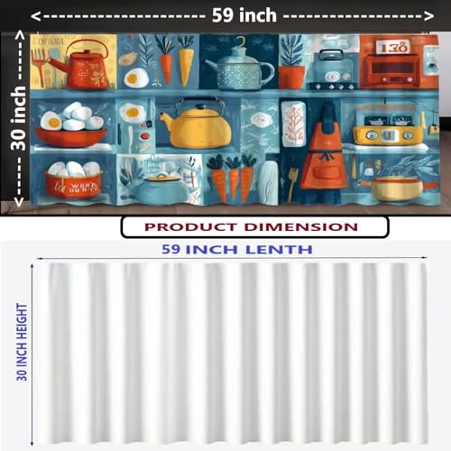 Image of Premium Printed Kitchen Sink Curtain with Rod Pocket | Under Sink Storage Cover | Washable Dustproof Cabinet Curtain for Kitchen Counter, Wash Basin (NEW Kettle, Pack of 2)