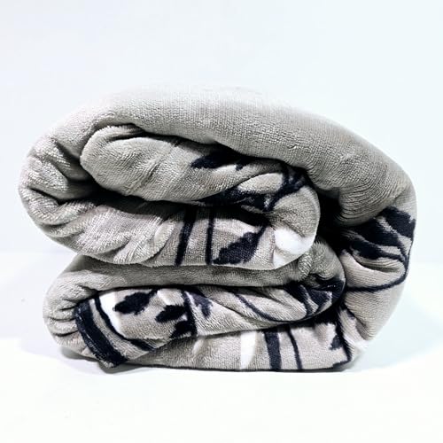 Image of Winter Premium Flannel Velvet Warm Duvet Cover Quilt Cover | Rajai Cover | Blanket Cover | Comforter Cover Single Size 60x100 inches Woollen (Gray White Black Leaf, Single Bed)