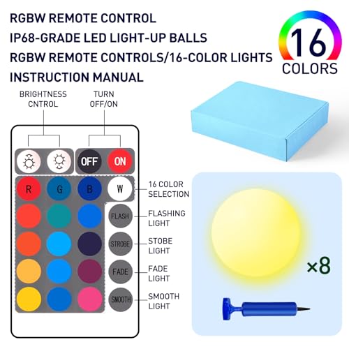 Image of 8 Pack 16 Inch LED Beach Ball, Light Up Beach Balls with Remote Control | 16 Lighting and 4 Modes, Suitable for Pool Games Night Summer Pool Party,Outdoor Everybody Family Games