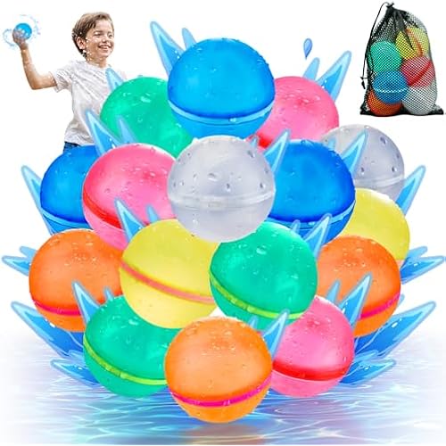 16Pcs Reusable Water Balloons for Kids, Quick Fill Leak-Proof Silicone Water Bombs for Boys and Girls Ages 3-12, Outdoor Summer Fun Toys for Family Pool & Beach Games