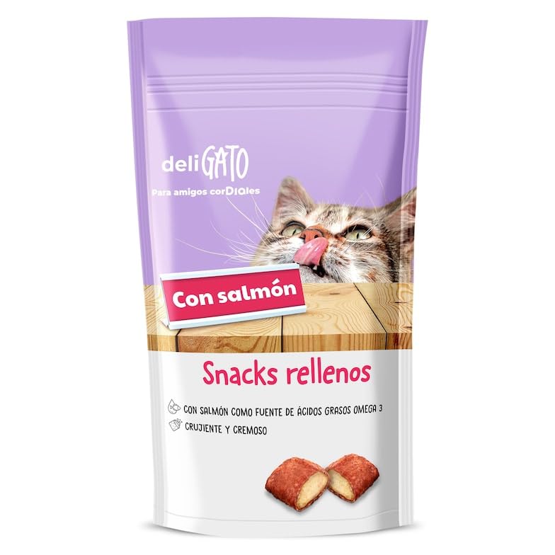 Snacks para Gatos Rellenos con salmón Deligato Dia Bolsa 60 g