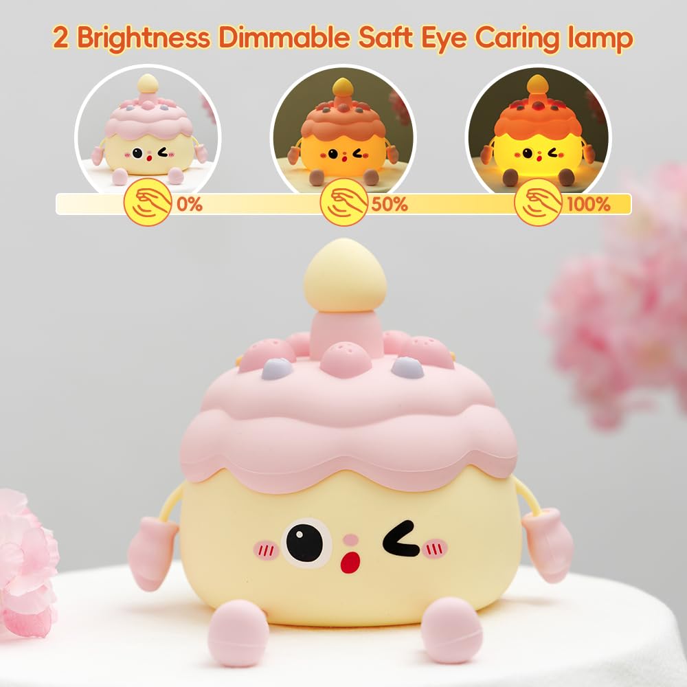 Cute Cake Night Light for Kids Squishy Silicone Cake LED Night Lamp - Image 3