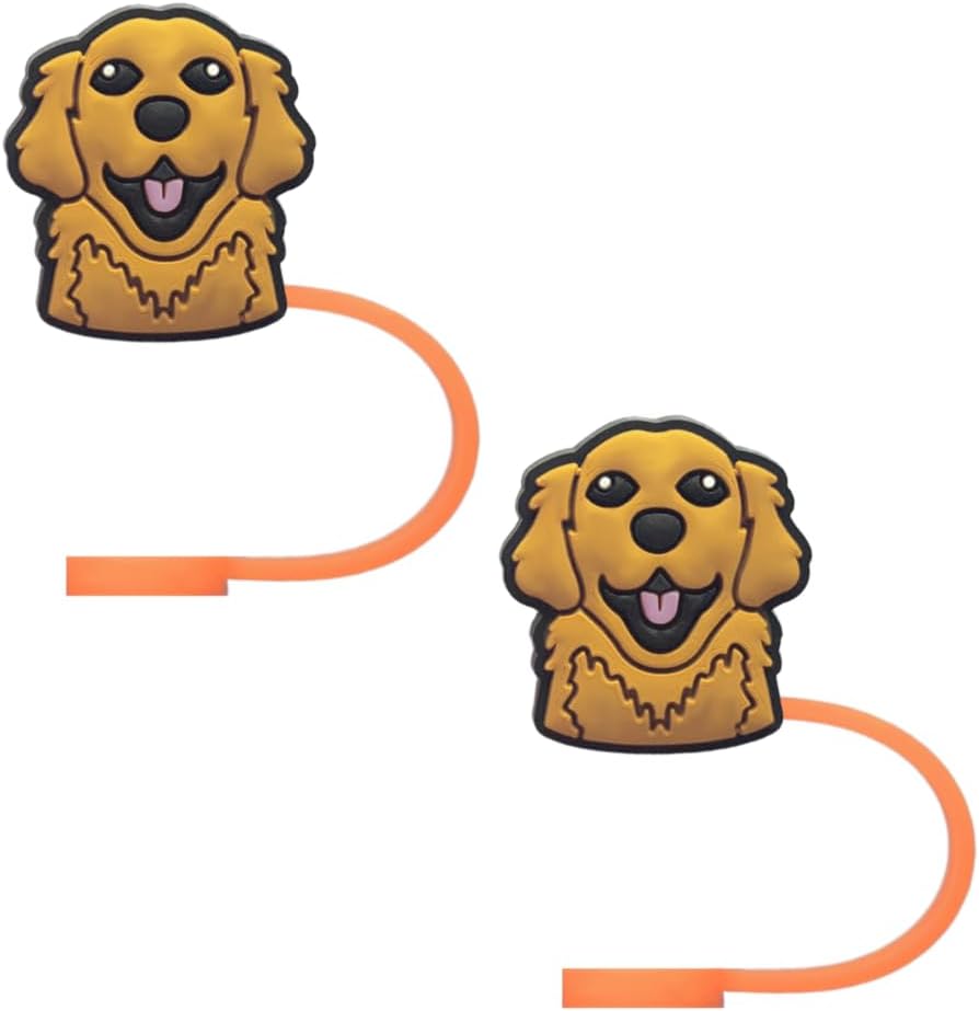 Golden Retriever Dog Silicone Straw Covers for Stanley Cup, Reusable, Cute Toppers Accessories for Tumblers, 2PCS Decorative & Personalized Straw Cover Cap (a)