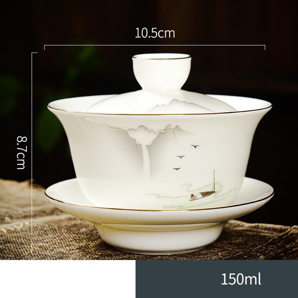 Lamet Jade Three Just Cover Bowl White Porcelain Set Kung Fu Tea Single Cup Ceramic