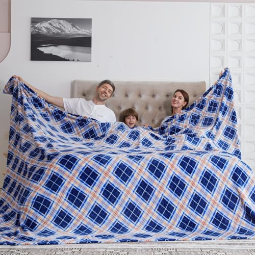 COOVA Oversized King Fleece Blanket 120x120 inches, Soft Cozy Warm Giant Extra Large 10'x10' Blanket for Bed, Sofa, Couch,Travel, Camping, California Huge Flannel Big Throw Blanket, Rhombus Dark Blue
