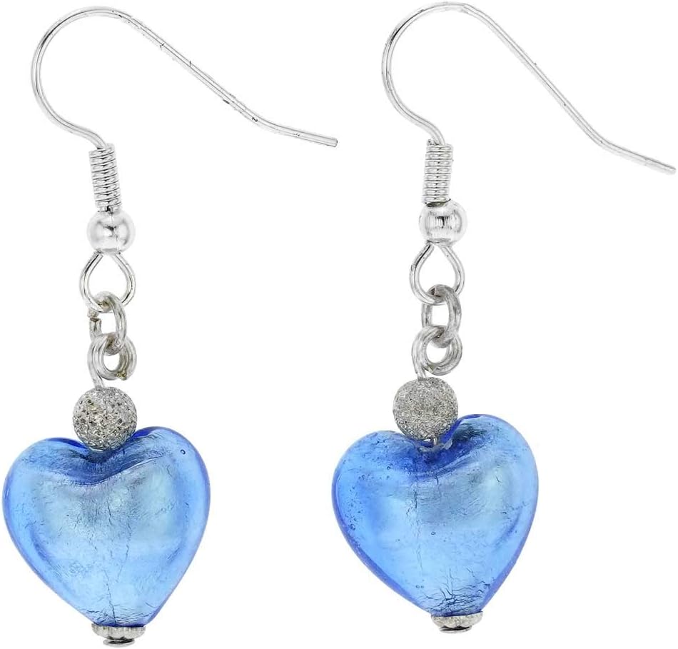Glass Of Venice Murano Glass Heart Earrings - Silver Ice