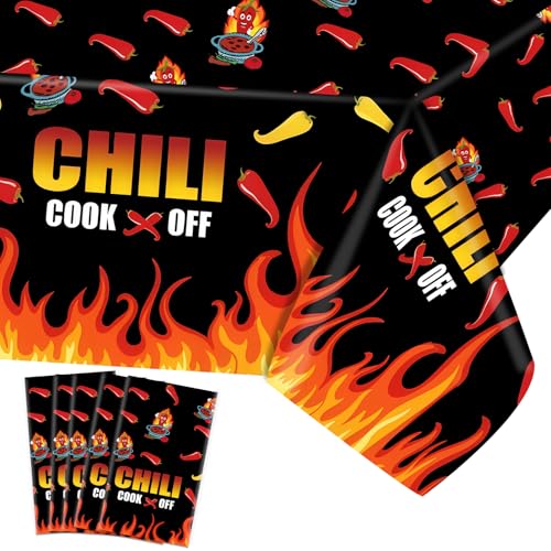 YEXEXINM 5 Pack Chili Cook Off Party Plastic Tablecloths, Chili