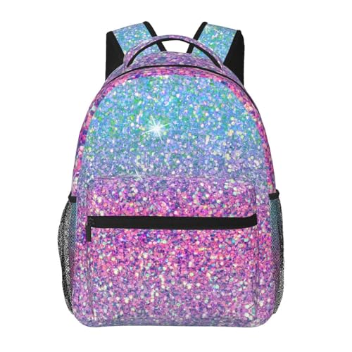 Pink Blue Ombre Glitters Backpack Large Capacity Lightweight Casual Travel Sports Backpack 11.4X7.8X15.7 inch
