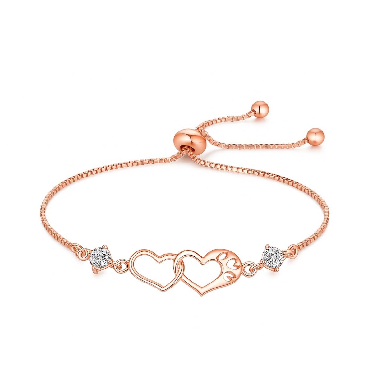 Double Heart Shape Cubic Zirconia Charm Bracelet, Love Bracelet for Women and Girls, Valentine's Day Gift-image-20