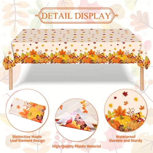 Image of 3-Piece 54 x 108 Inch Fall Harvest Plastic Tablecloth - Autumn Maple Leaves Disposable Rectangle Table Cover for Thanksgiving Day Parties, Dinners, and Celebrations, Indoor Outdoor Table Decorations