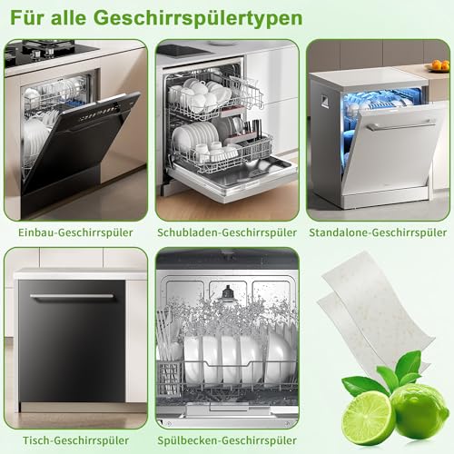 Spülmaschinen Blätter, 200 Stück Spülmaschinenblätter Biologisch Abbaubar Plastikfrei, Spülmaschinentabs Ersatz Tabs für Geschirrspüler Kraftvolle Reinigung Spühlmachaschinen Tabs, Zitronenduft