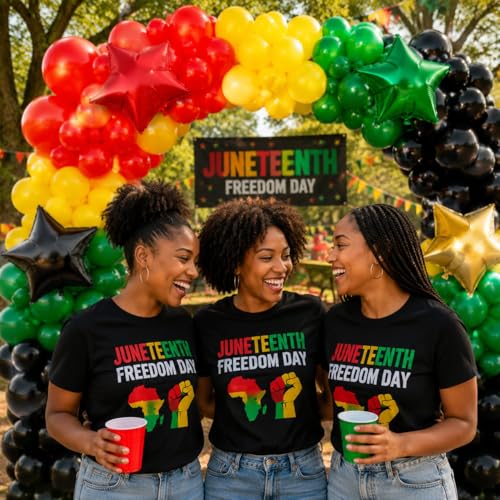 Image of 152Pcs Juneteenth Balloon Garland Arch Kit - Red Black Green and Yellow Different Size Balloons for Africa American Independence Freedom Day Theme Black History Month Party Decorations