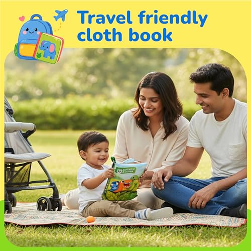 Image of Lifelong Dino Cloth Book for Babies | Non-Toxic & BIS Certified with Crinkle Pages | Busy Book with Dinosaur Peek-A-Boo Flaps | Sensory Toy Gift for Infants & Toddlers Age 6+ Months (LLCSAB02)