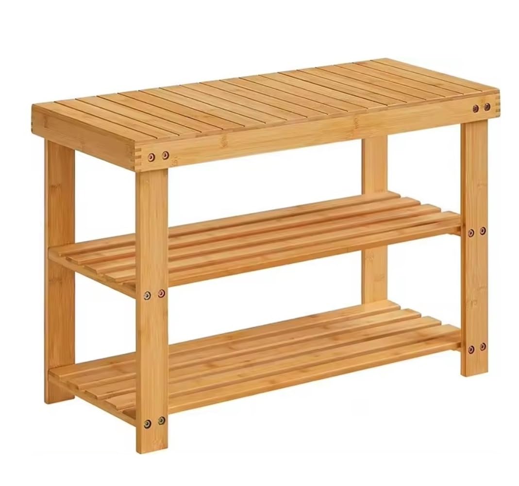 HOMION Shoe Rack 3 Tier Shoe Rack Bench Storage Organiser Large 90 x 27 x 42.5cm Bamboo Wood
