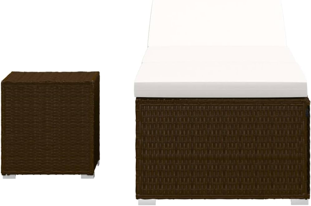 Sun Lounger with Cushion and Tea Table,Comfortable Loungers,Patio Lounge Chair,Napping Loungers,Garden Lounger,Backyard Chaise,for Garden,Porch,Park,Front Door,Pools,Poly Rattan Brown