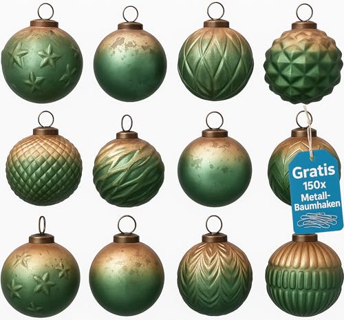 Weihnachtskugeln Glas 12er Set – Premium Christbaumkugeln 8 cm...