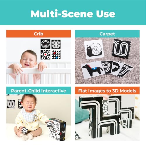 Image of QBI Baby Toys 0-12 Months, High Contrast Cards & Magnetic Cubes, 9 PCS | Safe Materials, Visual Stimulation, Newborn Sensory Development, Hand Eye Coordination, Montessori Play, Shower Gift Idea