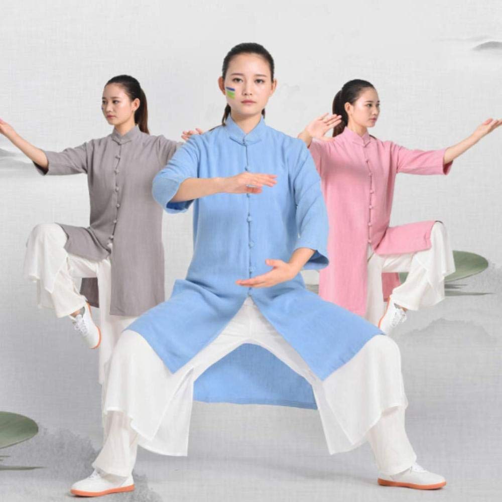 Kobiety Tai Chi Jednolite Ubrania Bawełniane I Lniane Fitness Konkurs Wydajność Taijiquan Ćwiczenia Odzież Garnitur, Niebieski-L