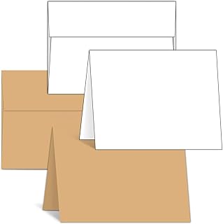Blank Cards and Envelopes 50 Pack, Ohuhu 25 White Cards + 25 Kraft Cards, 5 x 7 Heavyweight Folded Cardstock and A7 Envelopes for DIY Greeting Cards, Wedding, Birthday, Invitations, Thank You Cards & All Occasion Cards