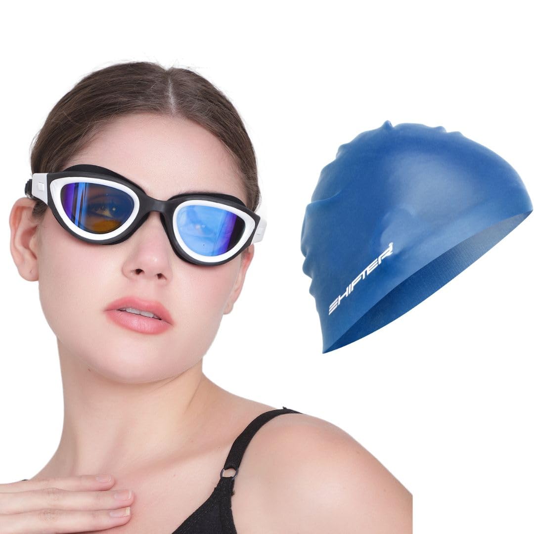 ARROWMAX Premium Swimming Cap & Swimming Goggle Set, Antifog Mirrored Swim Goggles for Men Women Boys & Girls, Soft Silicone Swim Cap for Long & Short Hair (Blue) (B0D14BSY4V) Amazon Price History, Amazon Price Tracker