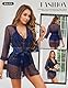 RSLOVE Sexy Dessous Set für Damen - Spitzen Unterwäsche Morgenmantel mit BH und Höschen Marineblau XL