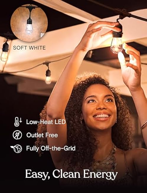 Brightech Ambience Pro ¨C Solar Power Remote Control Outdoor String Lights with Edison Bulbs ¨C Shatterproof, Commercial Grade LED Waterproof Patio Lights ¨C 1W, 3,000K, Hanging, 48 ft