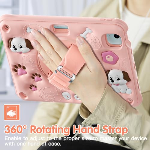 Image of ProElite Cover for iPad Air 11 M4 /M3 /M2 2026 /2025 /2024 / Pro 11 4th /3rd Gen /Air 5 /4 Gen 10.9 inch Case, Tough Bubble Kids Case with Pencil Holder with Rotating Kickstand & Shoulder Strap, Pink