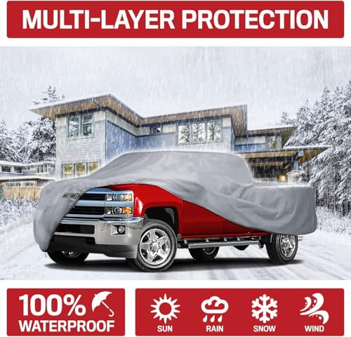 Image of Motor Trend Large Truck Car Cover Waterproof All Weather, Heavy Duty Car Cover Protection UV Rain Snow, Universal Fit Car Cover For Automobiles Pickup Trucks, Outdoor Indoor Cover For Trucks - 250 inch(L)