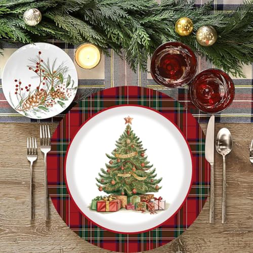 40 PCS Christmas Plates Dinner Set, Christmas Paper Plates and Napkins Set, Xmas Tree Tartan Paper Tableware for Xmas Dinner, Dessert, Decorations, Party Supplies — photo 4