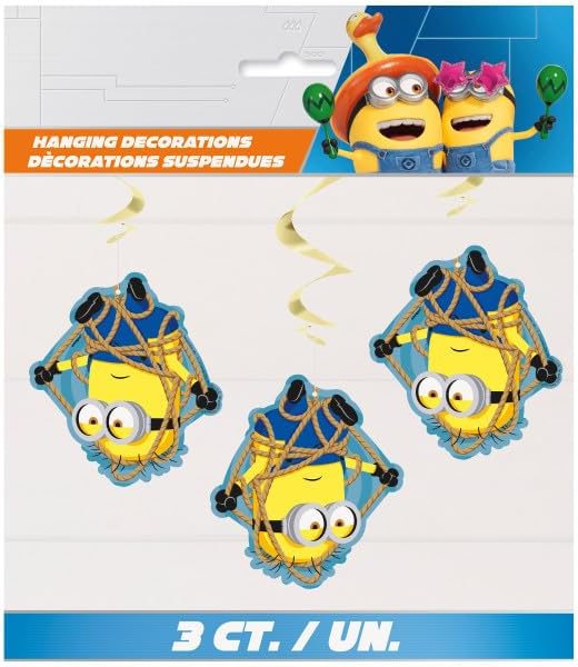 Despicable Me Birthday Party Supplies Bundle includes 1 Happy Birthday Banner, 1 Plastic Door Poster, 3 Hanging Swirl Decorations, 1 Dinosaur Sticker Sheet - Image 7