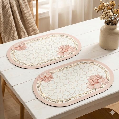 Image of YELONA Leather Dining Table Placemats Set of 2 - Waterproof, Heat Resistant, Anti-Slip, Easy to Clean Table Mats for Dining Table, Kitchen & Home Decor (Peach Fuzz, 40 x 30 cm)