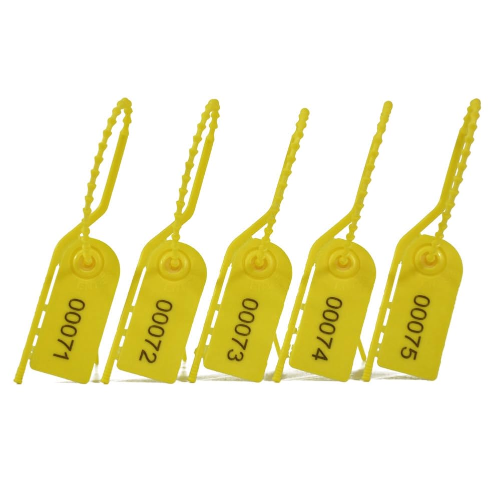 Sigilli Di Sicurezza In Plastica Anti-manomissione Autobloccanti Per Spedizione, Etichette Di Sicurezza Numerate Con Forti Denti A Doppia Linea ( 100 X Giallo - 7