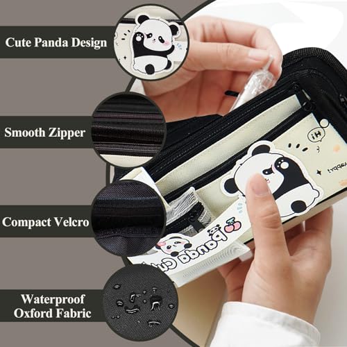 LJCZKA Cute Panda Pencil Case Large Capacity for Girls Boys Pencil Pouch with Compartments Panda Stationery for Office College School - Image 3