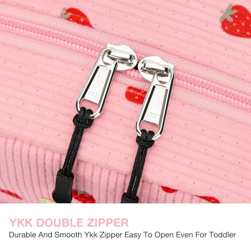 Image of STEAMEDBUN Corduroy Toddler Backpack for Girls 2-4: Kids backpack for Boys Girls - 12 inch Preschool Kindergarten Backpacks - Strawberry