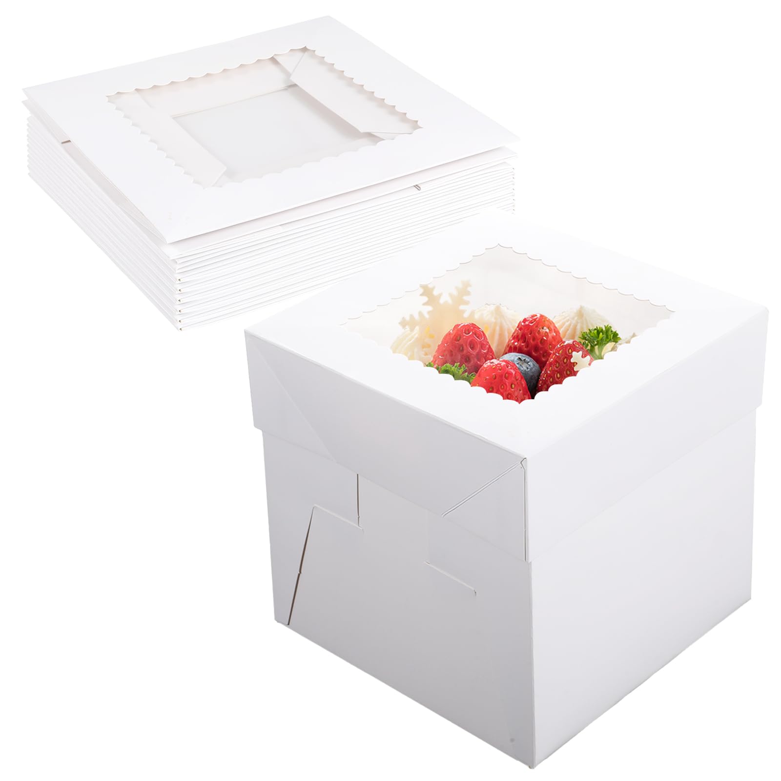 Photo 1 of 24 Pack 8x8x8 Inch Cake Boxes with Window – Disposable White Bakery Boxes for Cakes, Cupcakes, Cookies, and Pastries