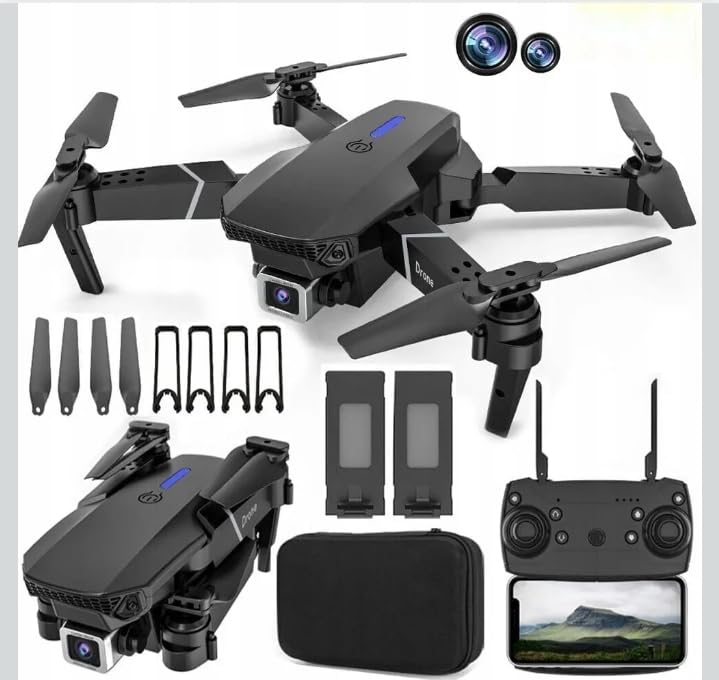 Image of Foldable HD Dual Camera Drone with WiFi FPV, 2 Batteries | 30 Min Flight Time, Altitude Hold, Headless Mode, Carrying Case Included, One-Key Take-Off