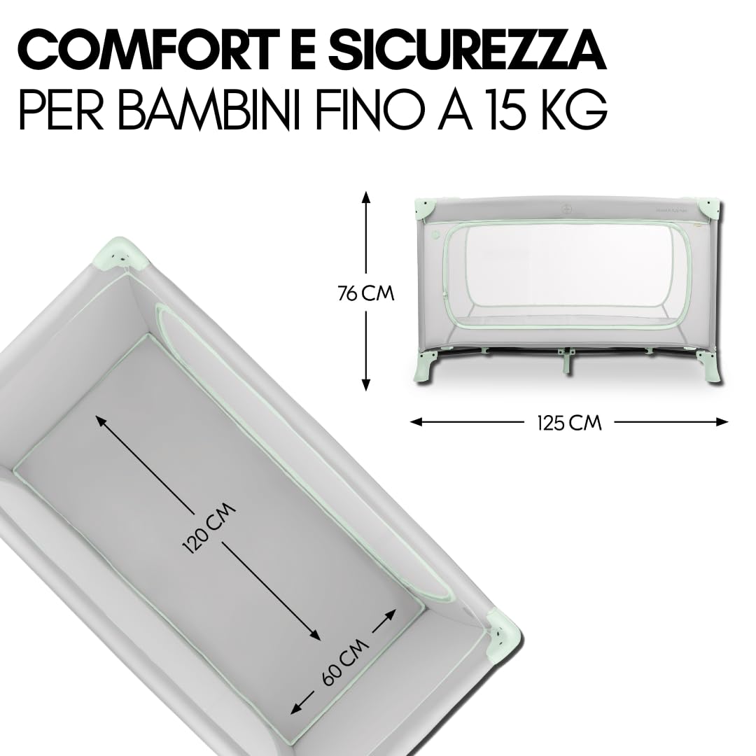 hauck Lettino Neonato Da Viaggio Dream N Play Plus - Set XXL Con Materasso, Tenda Gioco e Zanzariera - Culla Da Campeggio Pieghevole Con Borsa e Ampia Apertura - (Dusty Mint)