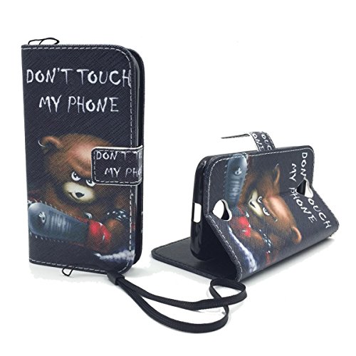 König Design Handyhülle Kompatibel mit Acer Liquid Z330 Handytasche Schutzhülle Tasche Flip Hülle mit Kreditkartenfächern - Don't Touch My Phone Bär mit Kettensäge