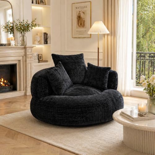 QLTXYHML Canapé Lounge Relax en Chenille Orange, Fauteuil Lazy à Dossier Haut avec 3 Coussins, Chaise Gaming Confortable pour Adultes et Enfants (Noir + Chenille + Mousse)