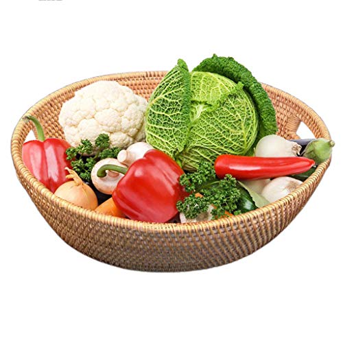 Bandeja de vime feita à mão para armazenamento de frutas, vegetais, alça dupla, bandeja de piqueniqu