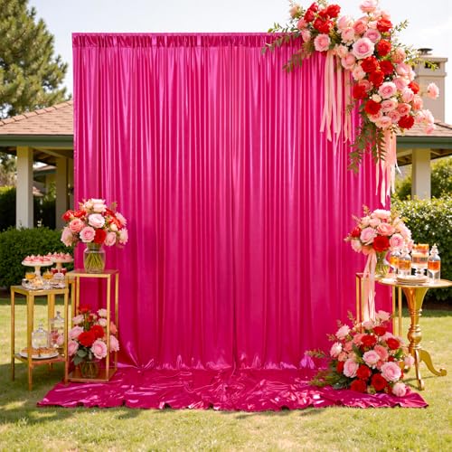 Image of 40x10 ft Wrinkle Free Hot Pink Sequin Backdrop Curtain for Parties-Thick Not Fall-Off Glitter Fuchsia Backdrop Drapes-8 Panels 5x10ft Shimmer Photo Back Drop Cloth for Wedding Birthday Photography