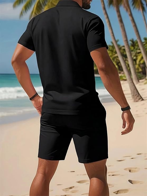 Image of Jawdrobe Co-ord Set for Men - Polo T-Shirt & Shorts Set | Loungewear, Beachwear & Daily Comfort