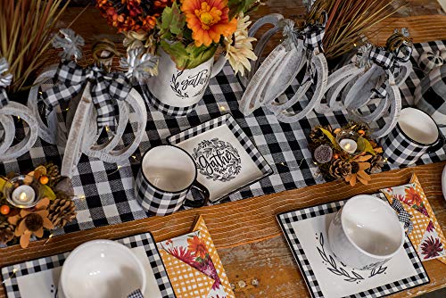 Boston International Black and White Buffalo Plaid Ceramic Serveware, 6 x 6-Inches, Caddy Plate - Thumbnail 2