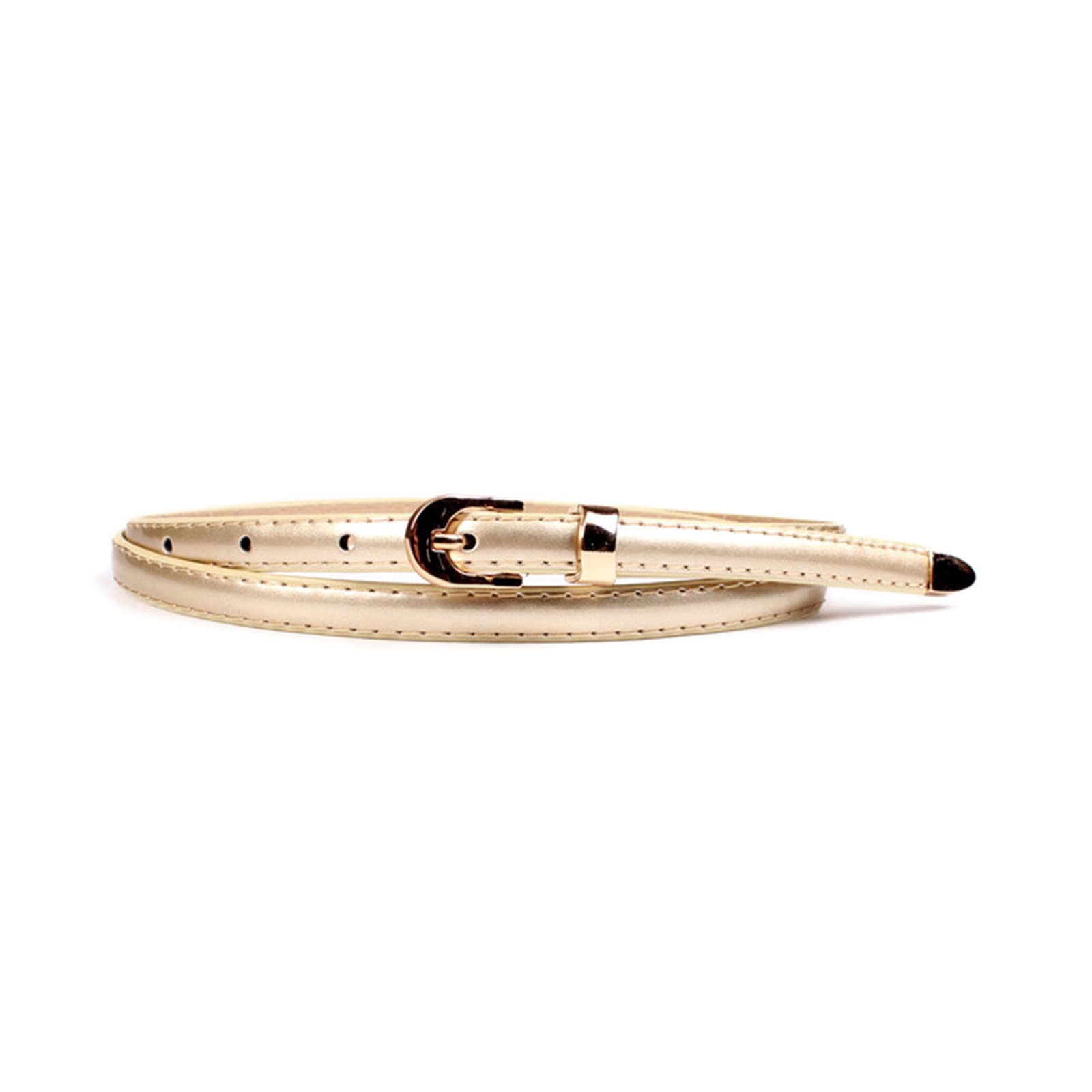 Metal Buckle Pin Skinny Dress Waist Belt Thin Leather Narrow Waistband Female Straps Waistband, Gold, 100cm