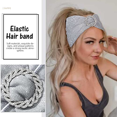 Gortin Sparkle Sequins Headbands Wide Head Wraps Rhinestones Turban Headband Stretch Boho Headbands Yoga Hair Bands Glitter Headscarfs Night Fashion Headpiece For Women And Girls Pack Of 1 (A-Silver) #TOP4