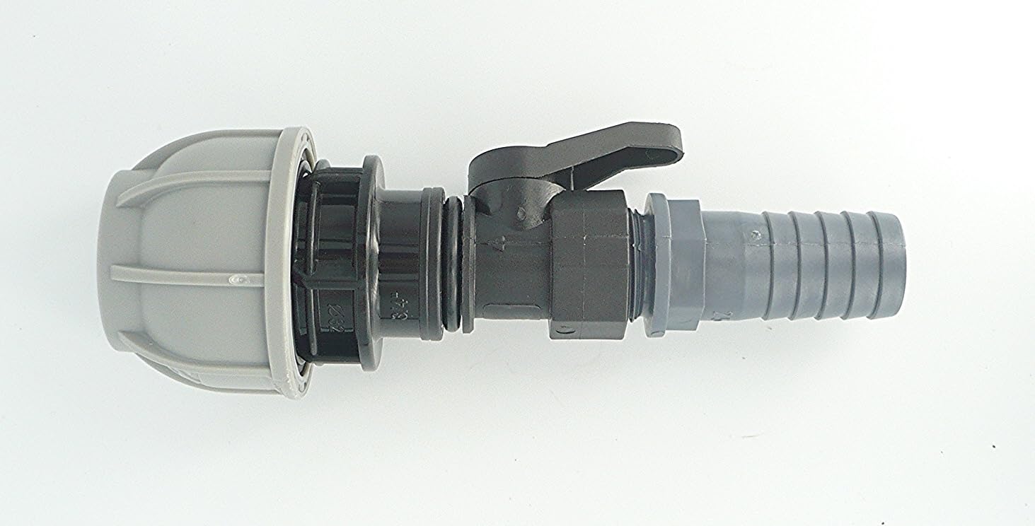 Farm & Field Hardware PIPE JOINER. Joins MDPE/Alkathene Solid Pipe to Flexible Hose Pipe. With On/Off Valve (32 mm (MDPE) x 25 mm (Hose))